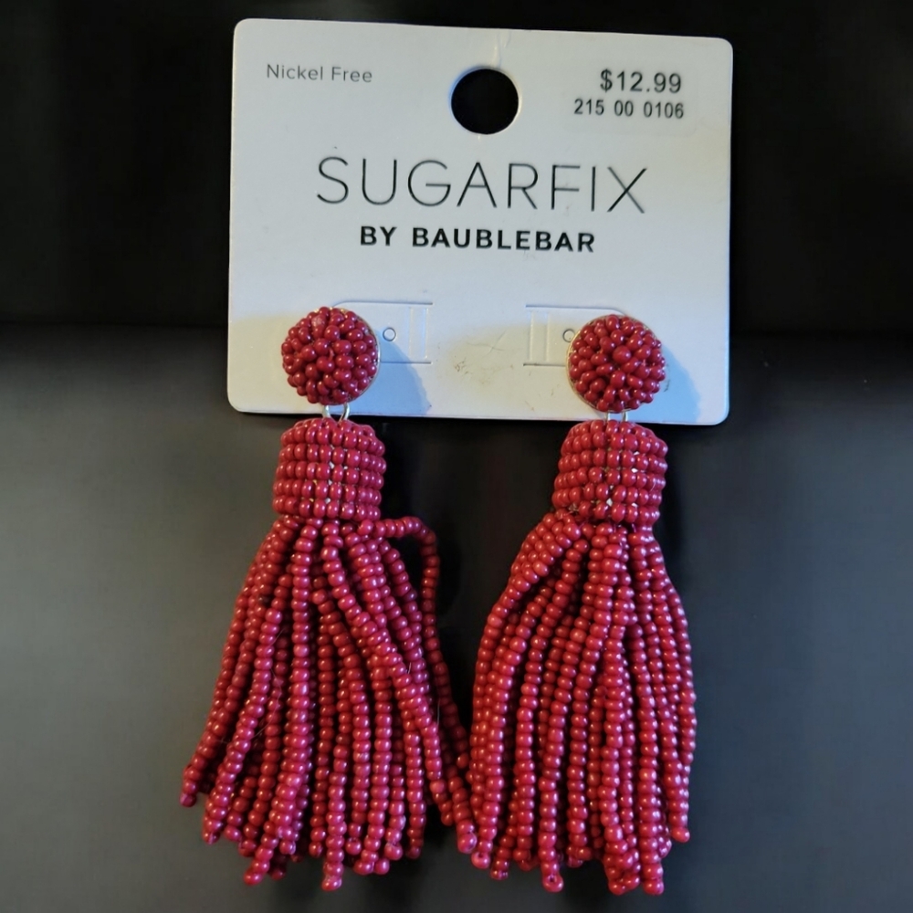 Sugarfix BaubleBar Magenta Burgundy Red Seed Bead Tassel  Earrings